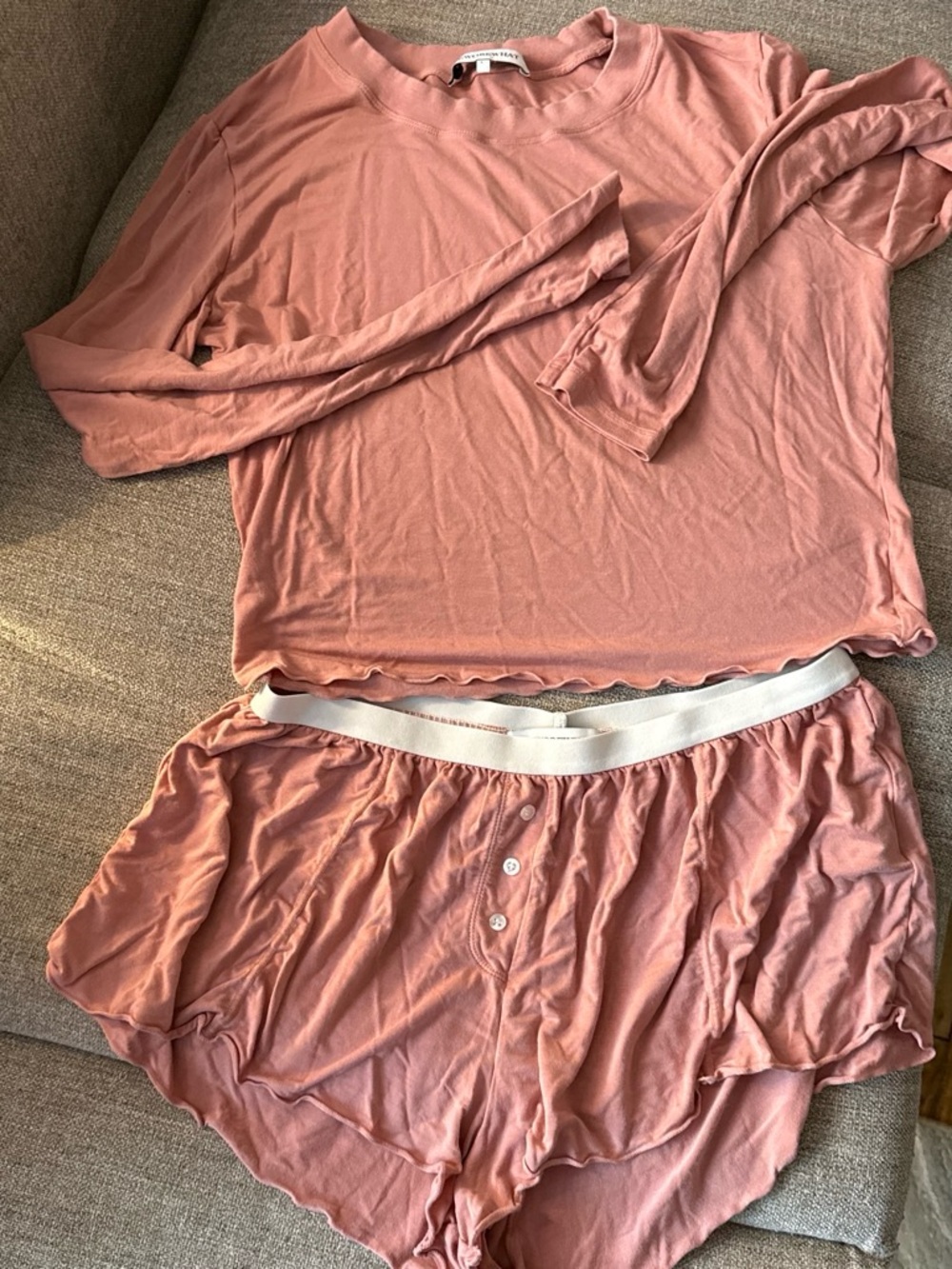 WeWoreWhat Long Sleeve Top ( size L) & Shorts ( size S) Set - Dusty Rose Pink